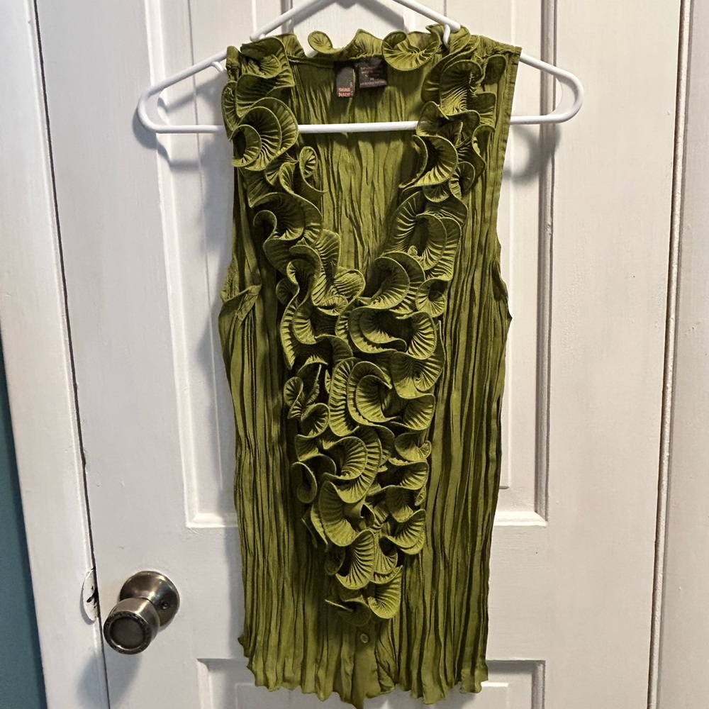 Green Sleeveless Ruffle Top